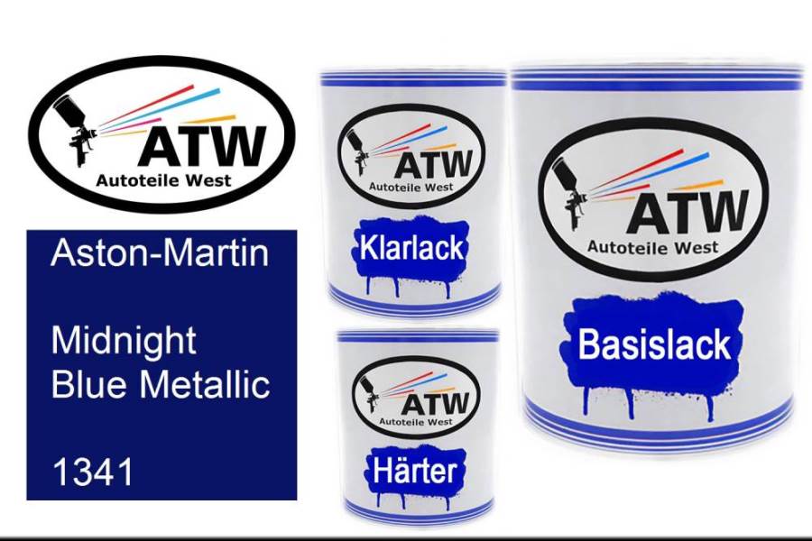 Aston-Martin, Midnight Blue Metallic, 1341: 1L Lackdose + 1L Klarlack + 500ml Härter - Set, von ATW Autoteile West.